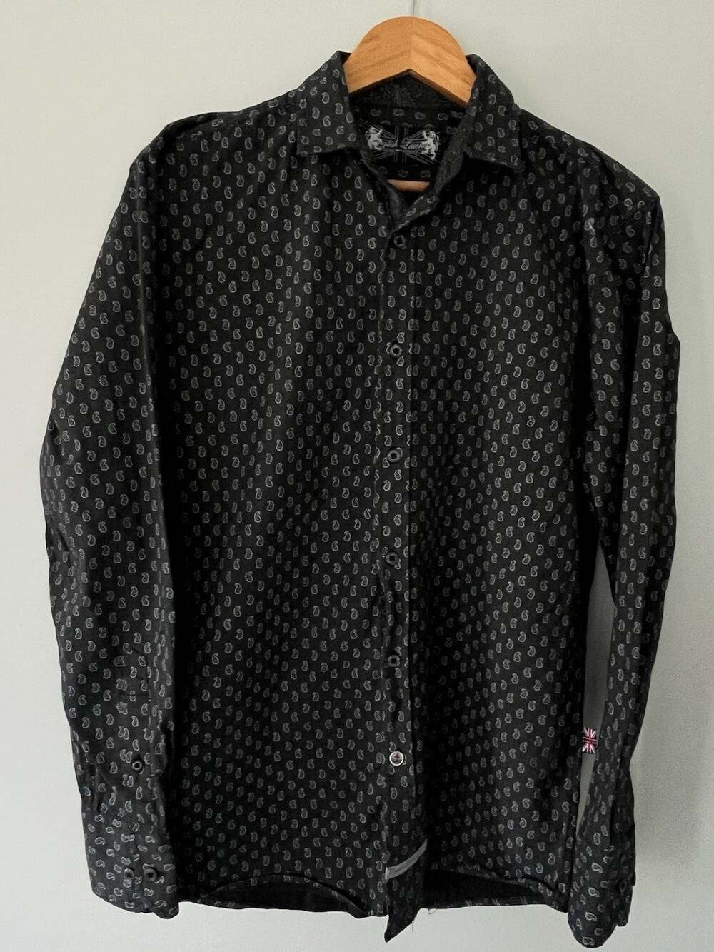 English Laundry Black Paisley Print Shirt Mens Medium M